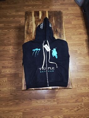 Triple 7 Black Hoodie with Teal Logos